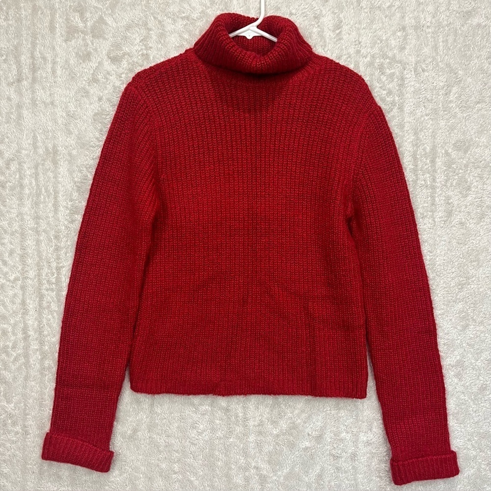 Moda Women's Burgundy Red Mohair Blend Knit Turtleneck Sweater Sz L Thick Chunky